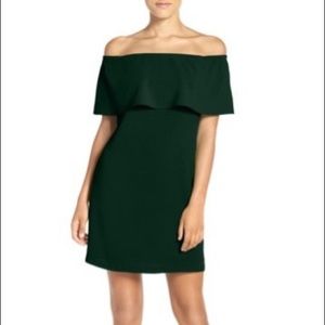Charles Henry Off Shoulder Dress Pine Green